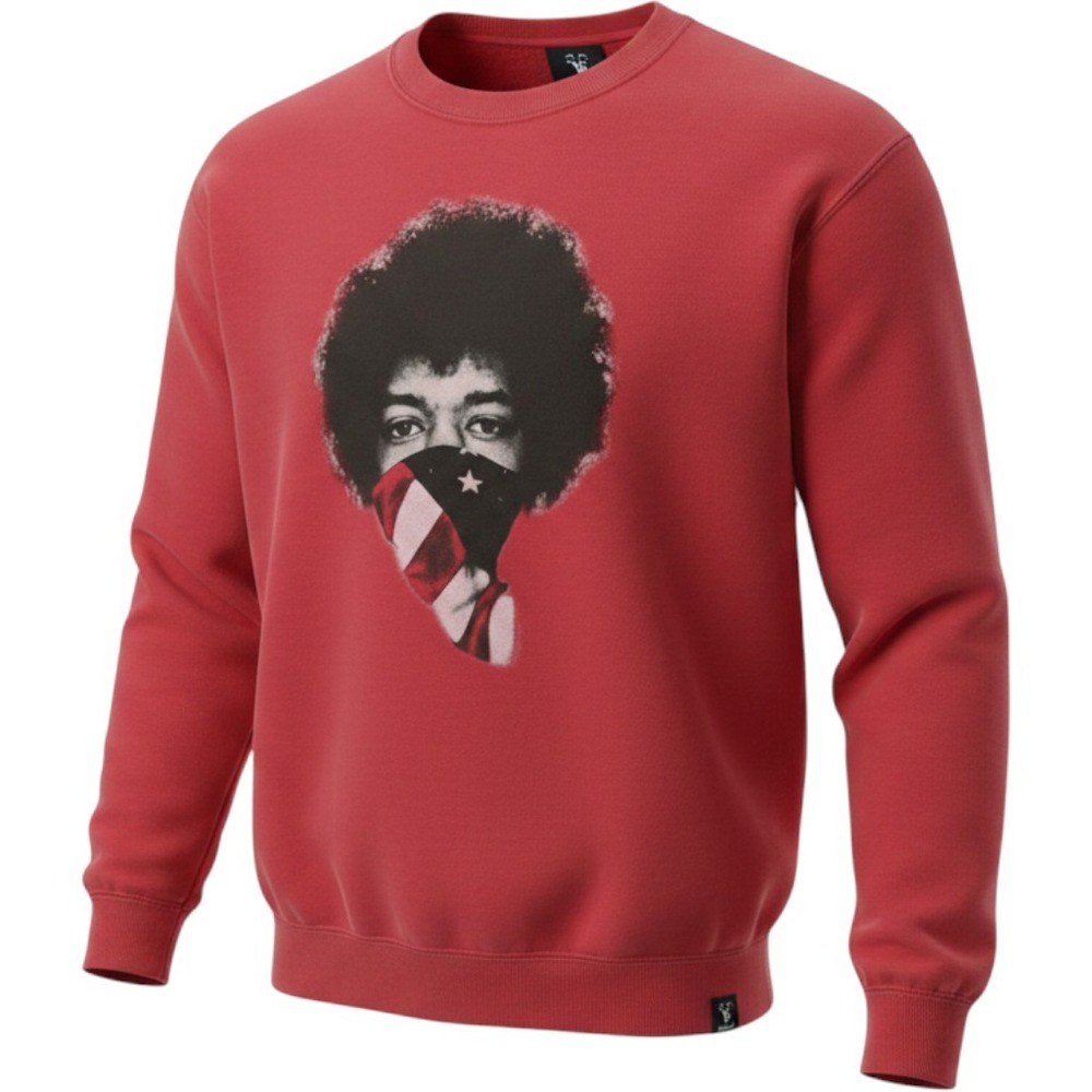 Invisible Bully Jimi Hendrix Mask Graphic Red Crewneck Sweatshirt Mens Large